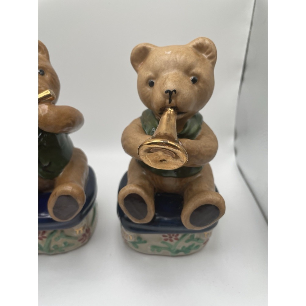 Vintage Musical Christmas Porcelain Teddy Bears Figurines w/ Musical Instruments - Picture 6 of 13